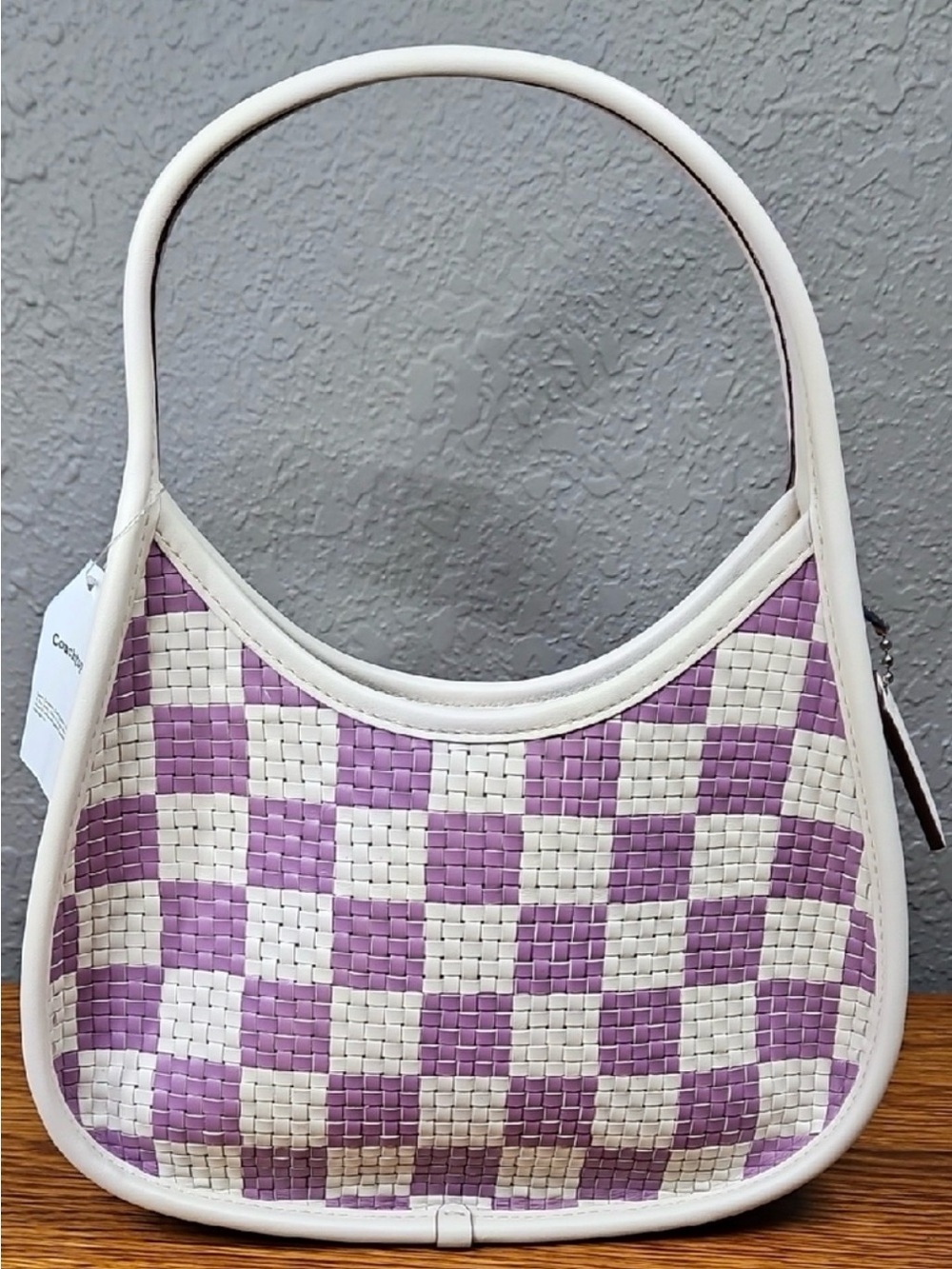 NWT Coachtopia Wavy Dinky Bag in Checkerboard Woven Leather | Orchid Multi π - Picture 6 of 10